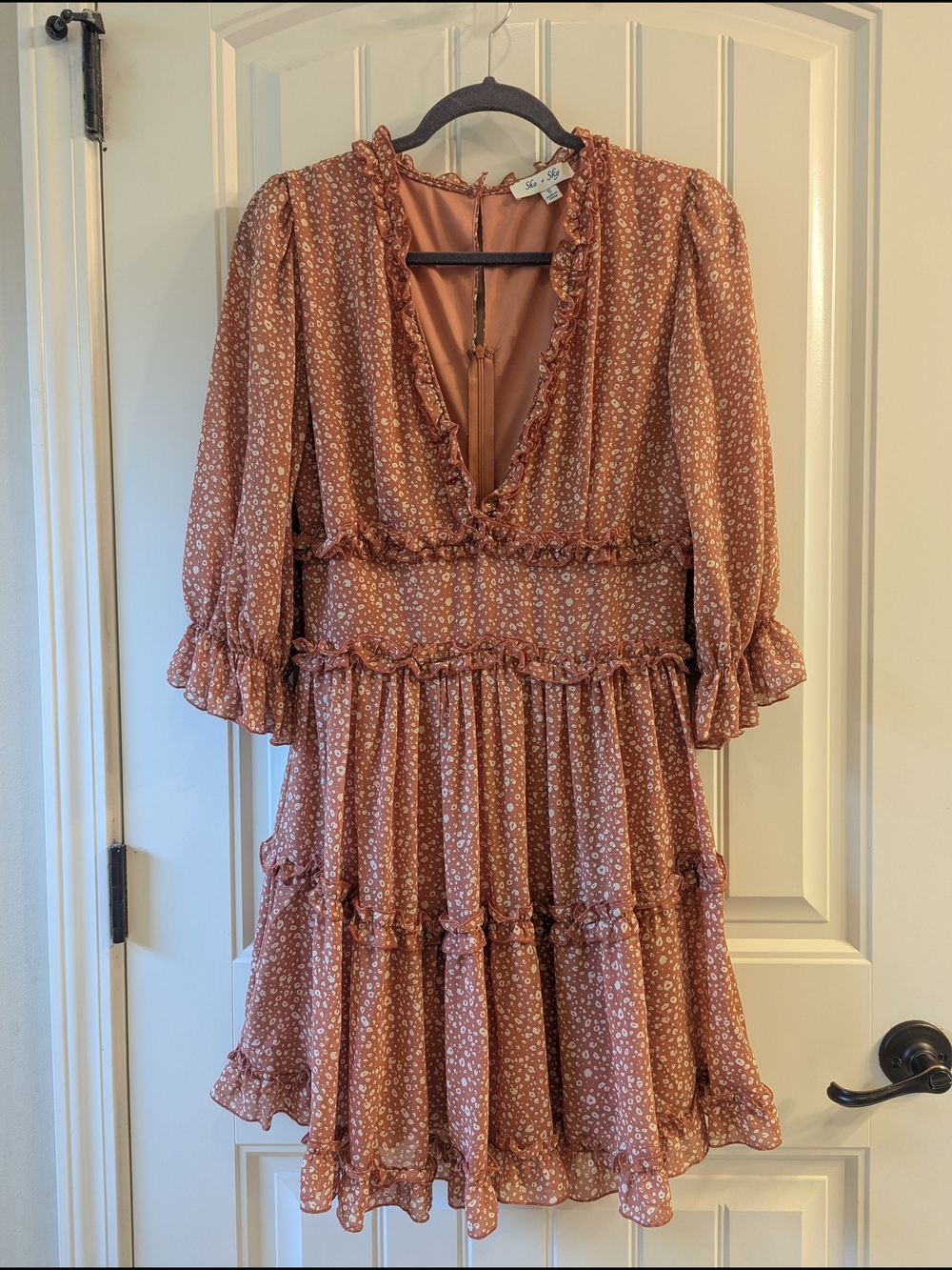 She + Sky Rust Floral Ruffle Tiered Mini Dress